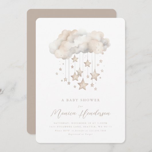 Cloud & Stars Baby shower uitnodiging (Voorkant / Achterkant)