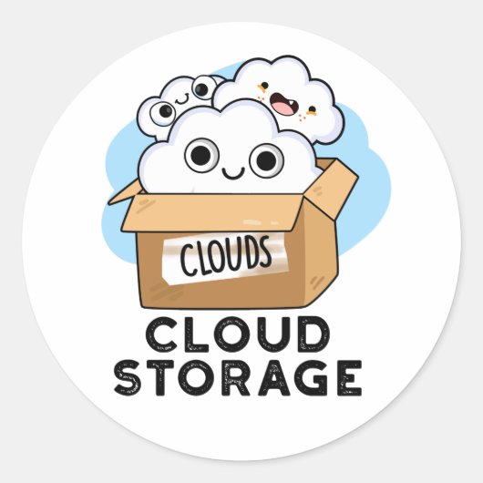Cloud Storage Funny Weather Technology Pun Ronde Sticker (Voorkant)