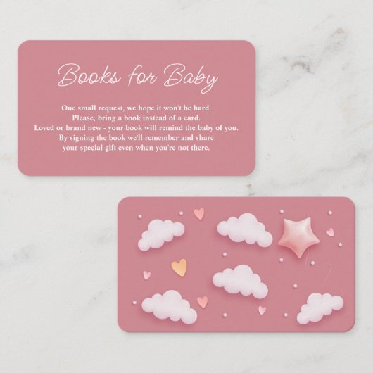 Cloud Thema Baby shower Roze Boek Aanvraag Informatiekaartje (Voorkant / Achterkant)