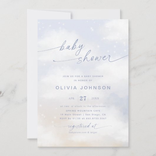 Cloud Theme Baby shower Blauw Kaart (Voorkant)