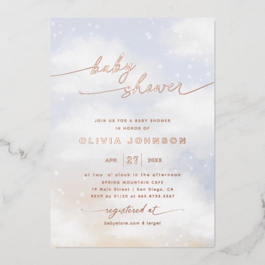 Cloud Theme baby shower Folie Uitnodiging (Voorkant)