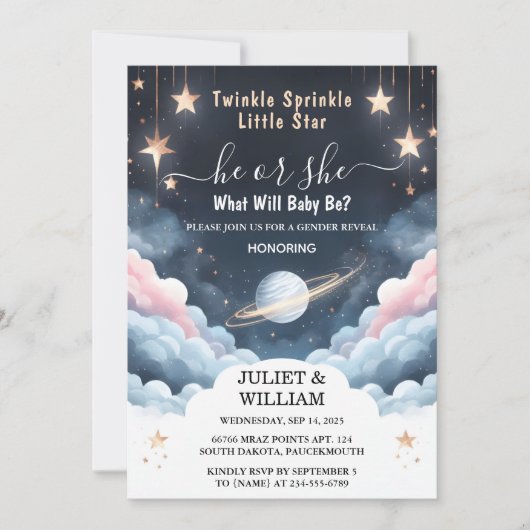 Cloud Twinkle Little Star Genderonthulling Kaart (Voorkant)