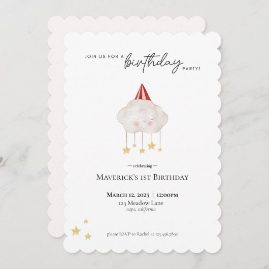 Cloud verjaardagsfeestje uitnodiging (Voorkant / Achterkant)