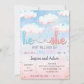 Cloud Waterverf Hij of Zij Gender Reveal Party Kaart (Voorkant)