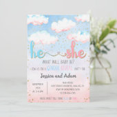 Cloud Waterverf Hij of Zij Gender Reveal Party Kaart (Staand voorkant)