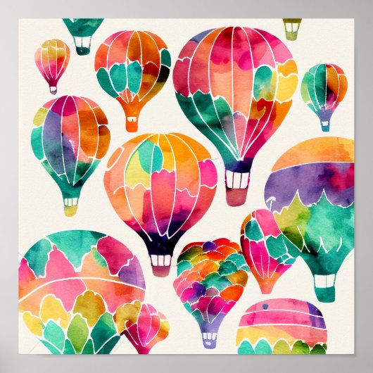 Cloud Waterverf Hot Air-ballonnen Poster (Voorkant)