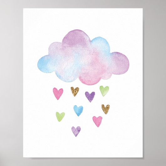 Cloud Waterverf regenboogharten Nursery Wall Decor Poster (Voorkant)