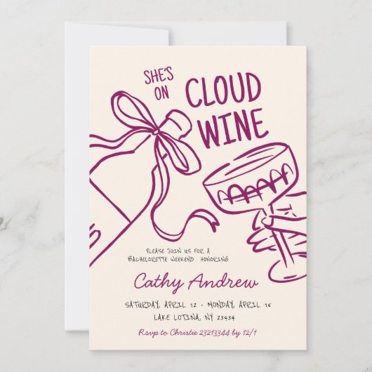 Cloud Wine Bachelorette Weekendschema Kaart (Voorkant)