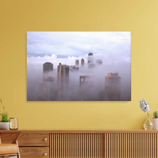 Cloudbase in de stad Op Canvas Afdruk (Insitu (Woonkamer))
