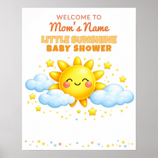 Clouds and Stars Baby Shower Welcome Sign Poster (Voorkant)