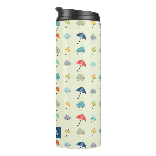 Clouds and Umbrellas Cute Pattern Personalized Thermosbeker (Geroteerd rechts)