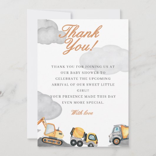 Clouds baby onder constructie baby shower bedankkaart (Voorkant)