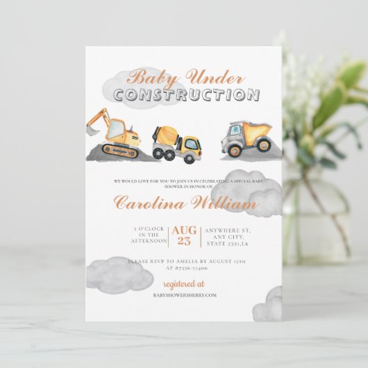 Clouds baby onder constructie baby shower kaart (Staand voorkant)