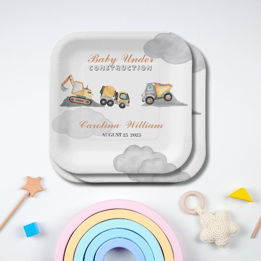 Clouds baby onder constructie baby shower papieren bordje