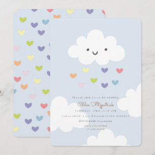 Clouds Baby shower Invitation Blue Kaart