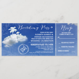 Clouds Beach Boarding Pass Wedding Tickets Uitnodi Kaart