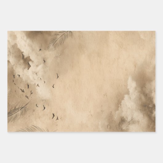 Clouds Birds Feathers Pastel Sky Collage Inpakpapier Vel (Voorkant)