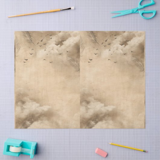 Clouds Birds Feathers Pastel Sky Collage Tissuepapier (Craft)