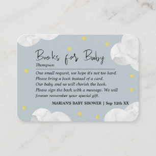 Clouds Blue Grey Boy Books Baby shower Visitekaartje