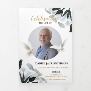 Clouds Celebration of Life Foto Obituary Mannen Drieluik Uitnodiging