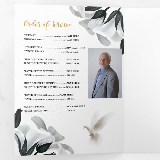 Clouds Celebration of Life Foto Obituary Mannen Drieluik Uitnodiging (Binnenzijde eerst)