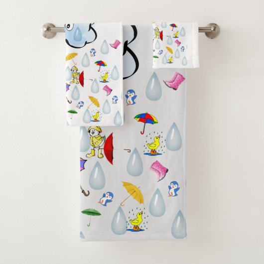 Clouds Ducks Rain Bathroom Towel sets Bad Handdoek (Insitu)