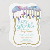 Clouds Gold Stars Sprinkle Baby shower Invitation Kaart (Voorkant / Achterkant)
