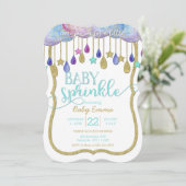 Clouds Gold Stars Sprinkle Baby shower Invitation Kaart (Staand voorkant)