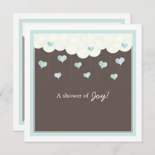 Clouds & Hearts Baby shower for Boy Invitation Kaart (Voorkant / Achterkant)