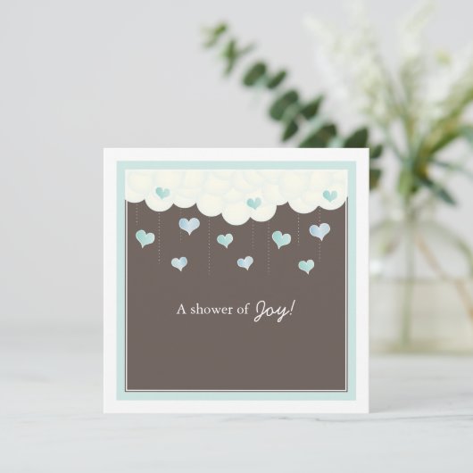 Clouds & Hearts Baby shower for Boy Invitation Kaart (Staand voorkant)