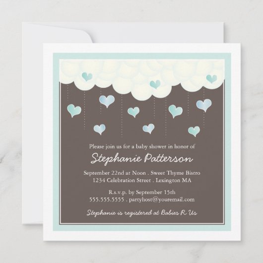 Clouds & Hearts Baby shower for Boy Invitation Kaart (Achterkant)
