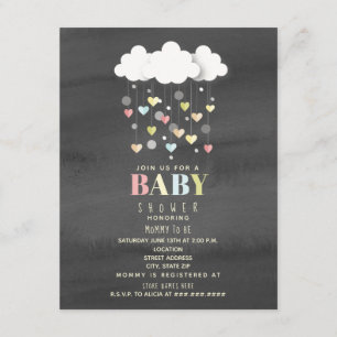 Clouds + Hearts Waterverf neutraal Baby shower Kaart