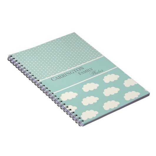Clouds Jouw naam Polka Dots Green Notitieboek (Rechterzijde)