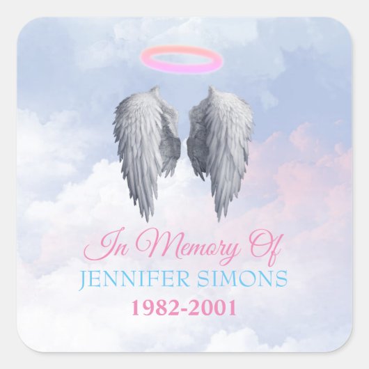Clouds Memorial Halo & Angel Wings Vierkante Sticker (Voorkant)