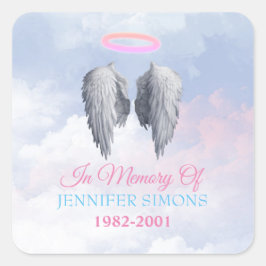 Clouds Memorial Halo & Angel Wings Vierkante Sticker