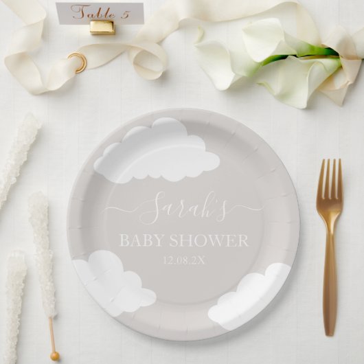 Clouds Minimalistisch Baby shower Papieren Bordje (Huwelijk)