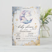 Clouds Moon,Stars Watercolor Baby Shower  Kaart (Staand voorkant)