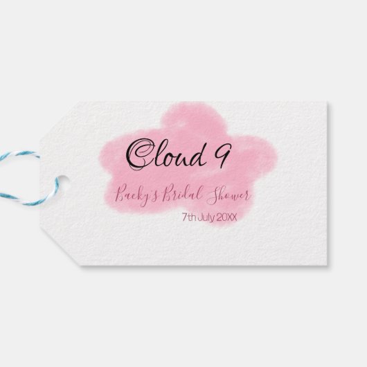 Clouds nine red pastel bridal shower namedate cadeaulabel (Achterkant Horizontaal)