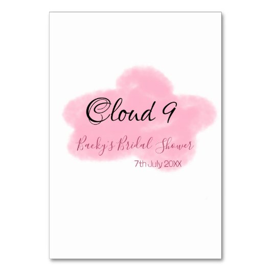 Clouds nine red pastel bridal shower namedate kaart (Voorkant)