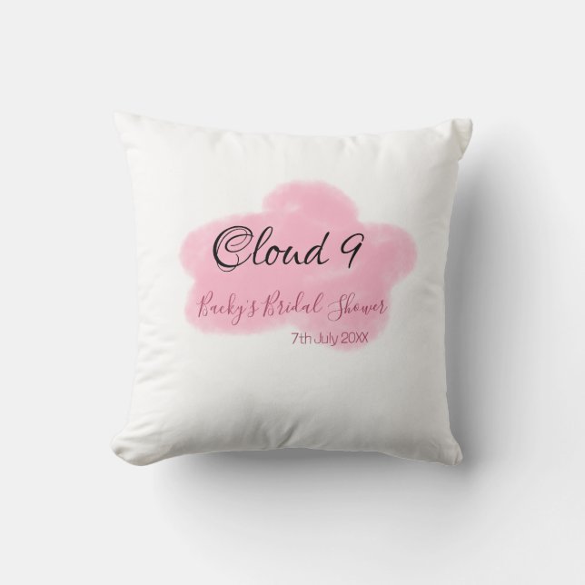 Clouds nine red pastel bridal shower namedate kussen (Voorkant)