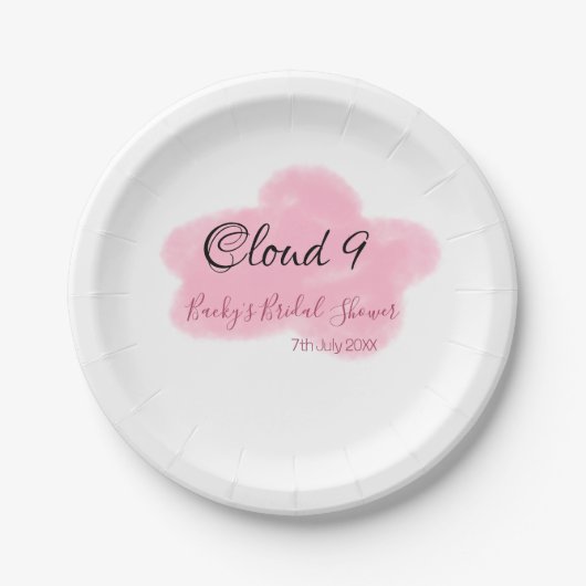 Clouds nine red pastel bridal shower namedate papieren bordje (Voorkant)