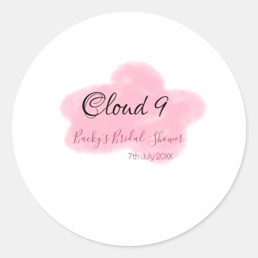 Clouds nine red pastel bridal shower namedate ronde sticker (Voorkant)