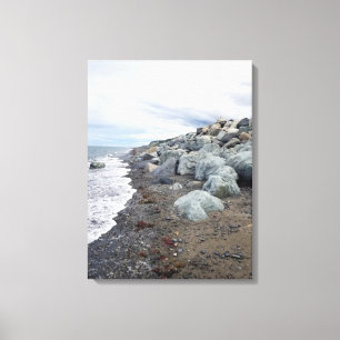 Clouds over een Rocky Beach Stretched Canvas Print