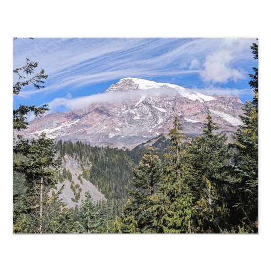 Clouds Over Mount Rainier Scenic Landscape Foto Afdruk (Voorkant)