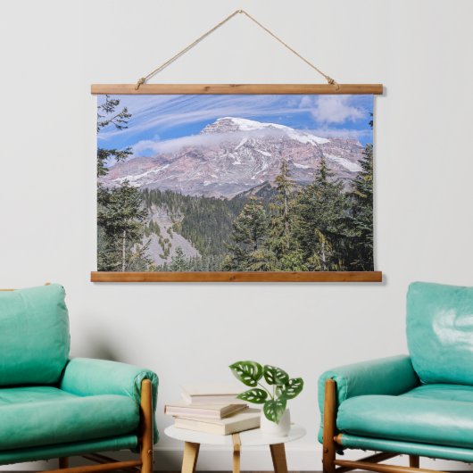 Clouds Over Mount Rainier Scenic Landscape Hangend Wandkleed (Woonkamer)