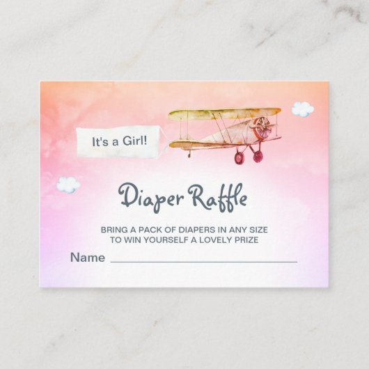 *~* Clouds Plane Banner Baby Diaper Raffle Informatiekaartje (Achterkant)