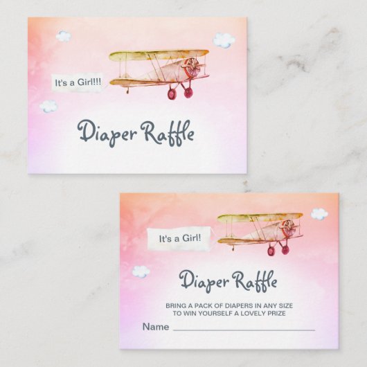 *~* Clouds Plane Banner Baby Diaper Raffle Informatiekaartje (Voorkant / Achterkant)