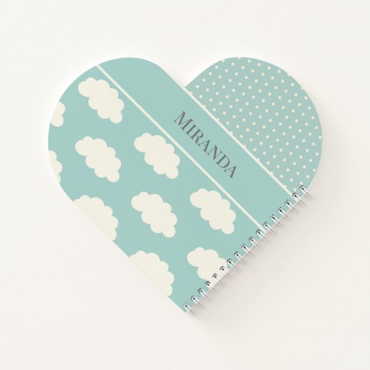 Clouds Polka Dots Green Jouw naam Pastel Notitieboek (Achterkant)