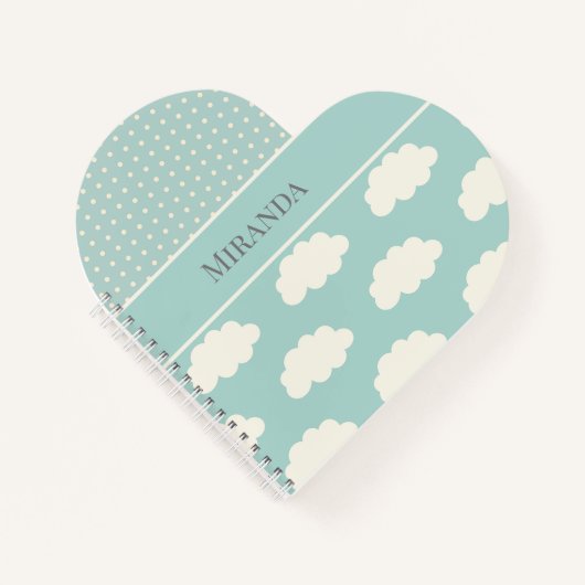 Clouds Polka Dots Green Jouw naam Pastel Notitieboek (Voorkant)