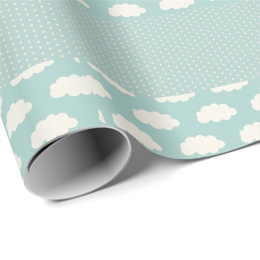 Clouds Polka Dots Green Stripe Cadeaupapier (Rol Hoek)